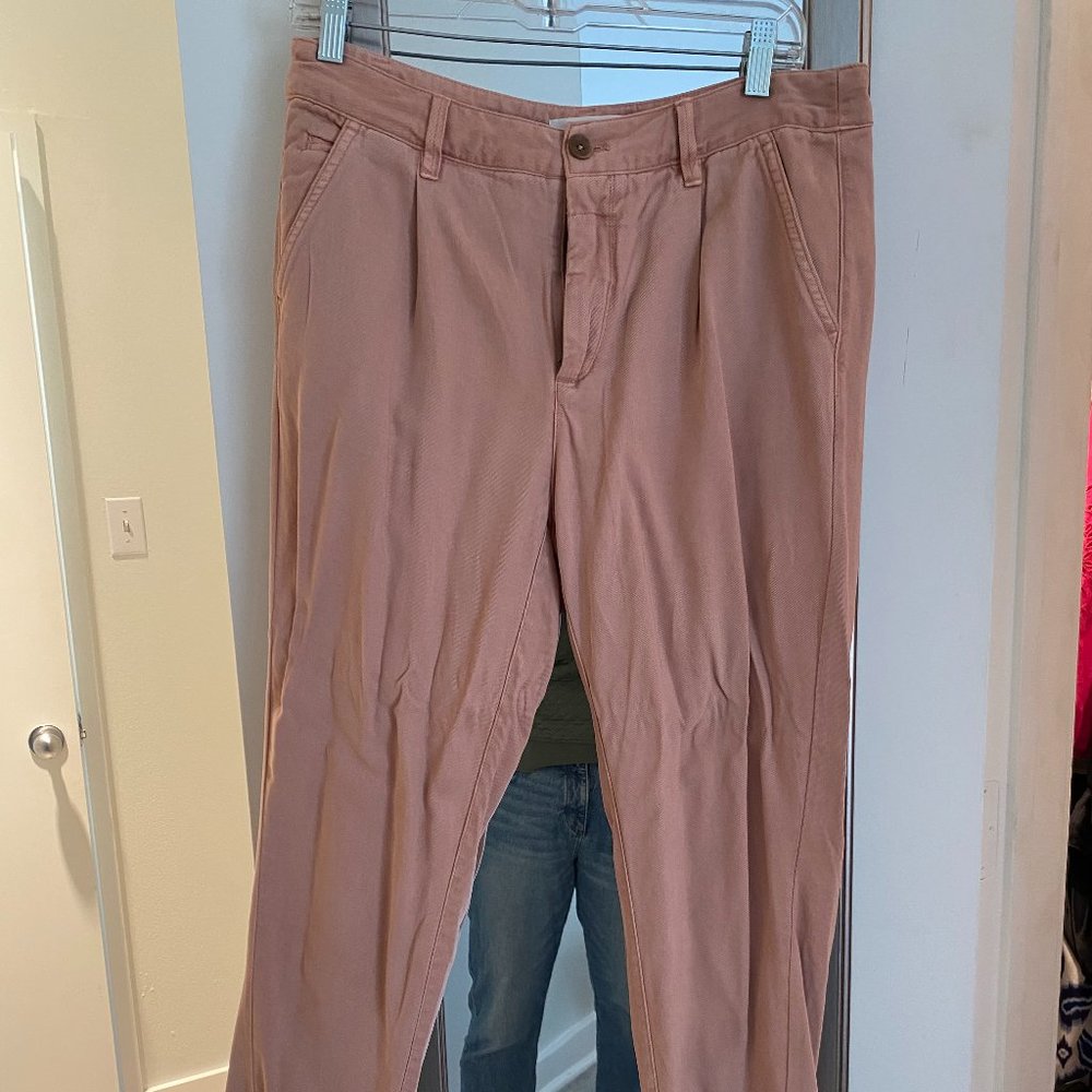 Anthropologie Chino pant - pale pink, pleated top